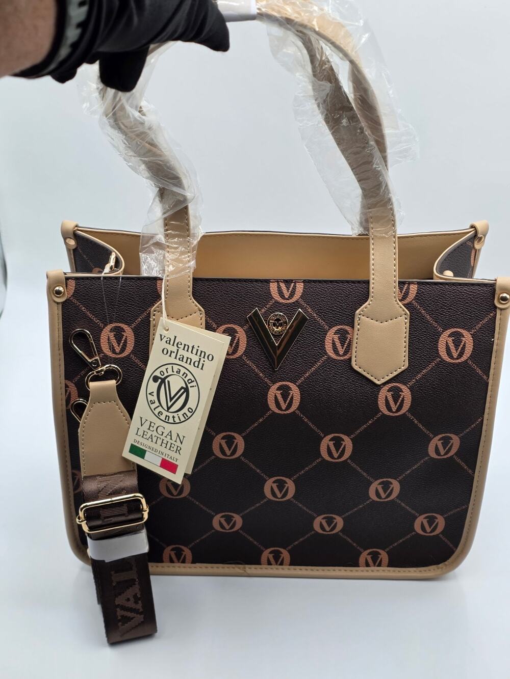 Valentino Orlandi Brown Monogram Tote Bag Vegan Leather NWT Shoulder Crossbody
